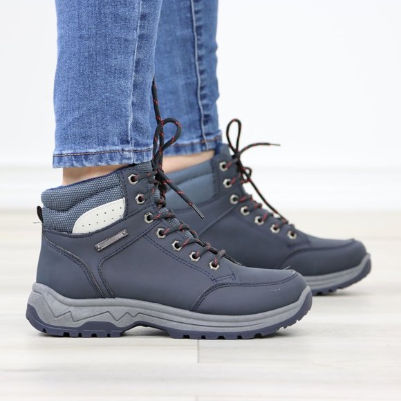 Woman's Hiking Active Waterproof High Top Comfort Sneakers Shoes, Navy - Picture 5 of 13